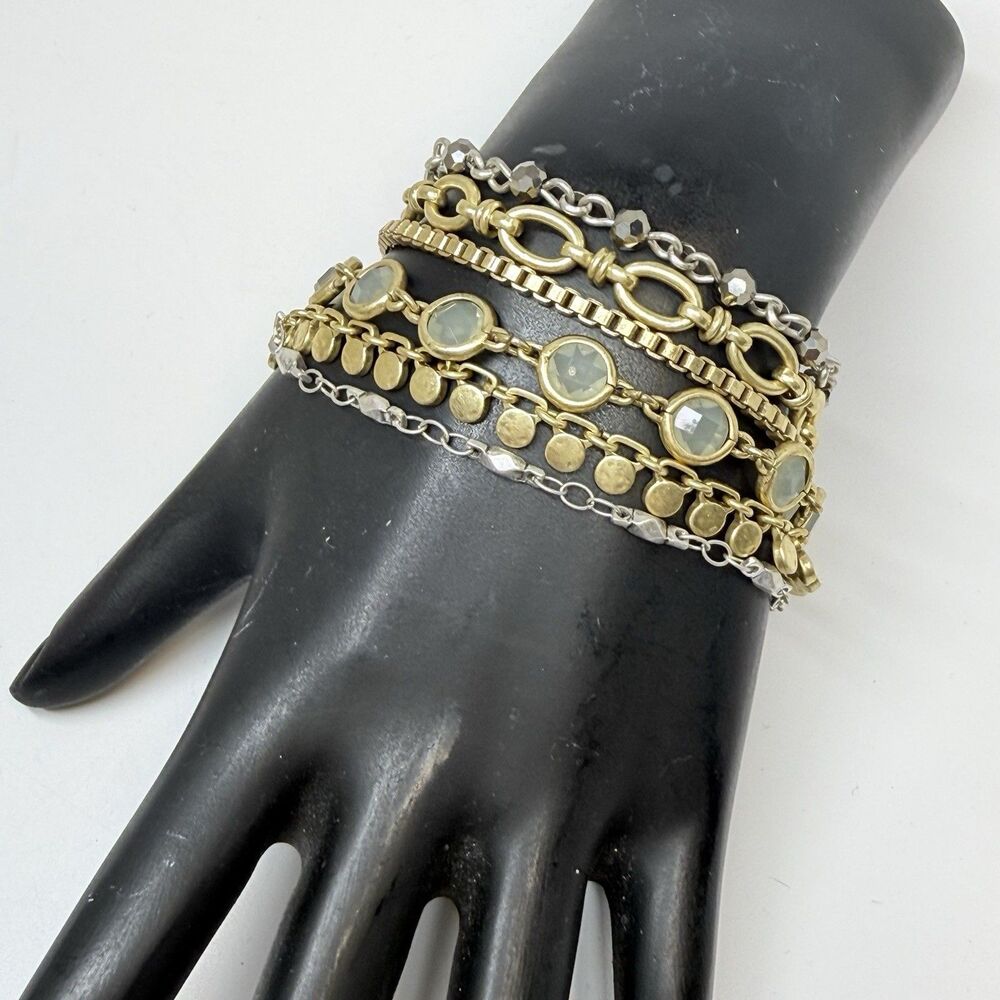 Lucky Brand Mixed Metal Beaded 6 Strand Magnetic Clasp Bracelet New